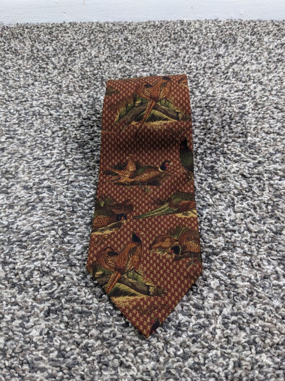 Vintage Polo Ralph Lauren Neck Tie Silk Pheasant Duck Houndstooth 56.5L 3.75W